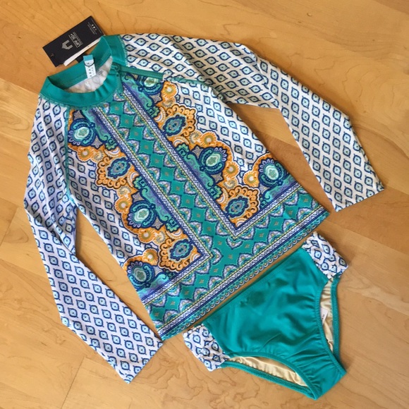 CABANA LIFE | Jewel Scarf 2-Piece Girls Rashguard Swimsuit - Picture 4 of 15